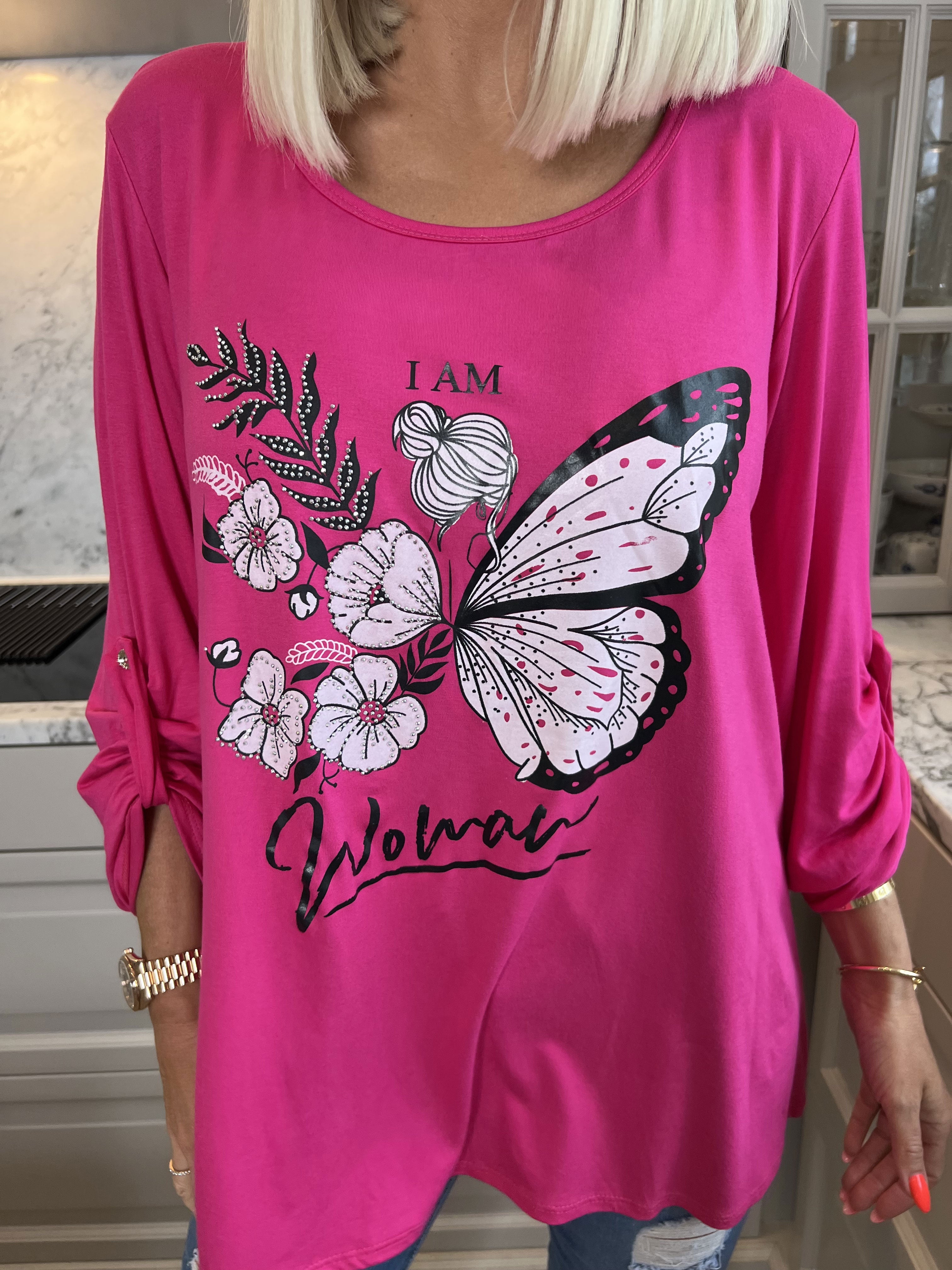 Sisse - Blød elastisk bluse med motiv og similisten